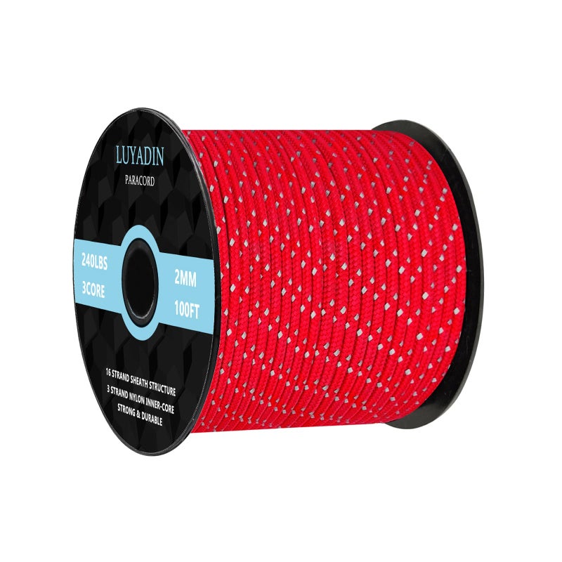 LUYADIN Reflective Paracord 240lb - Diameter 2mm Micro Utility Cord -3 Strand Parachute Spool Cord - 100ft 200ft,Paracord for Camping,Hiking,Fishing,Outdoor and DIY - Image 1